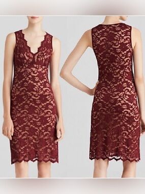 Karen Kane Burgundy Red Lace Sleeveless Sheath Wedding Guest Cocktail Dress